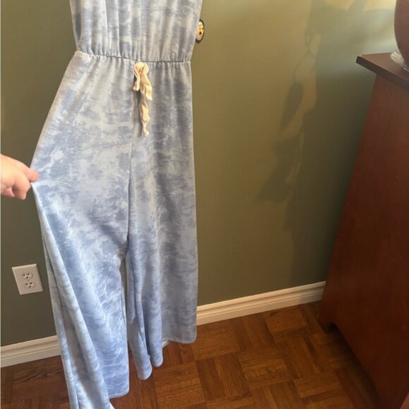 92.) Caution to the Wind / Blue / Wide Leg / Sleeveless Jumpsuit - Picture 5 of 9